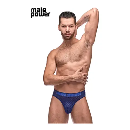 Male Power Diamond Mesh Bong Thong S/M Navy - Soft Waistband Design
