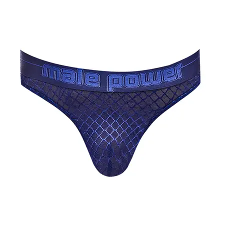 Male Power Diamond Mesh Bong Thong S/M Navy - Soft Waistband Design