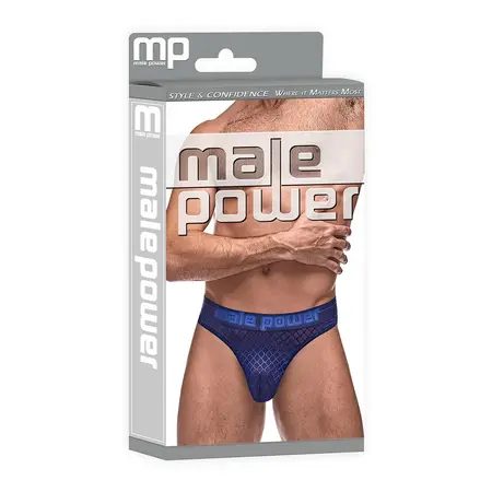 Male Power Diamond Mesh Bong Thong L/XL Navy - Breathable Comfort Fit