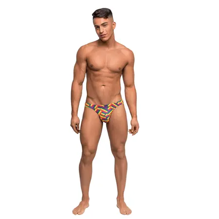 Male Power Bong Thong S/M Rainbow Low Rise Comfort Waistband