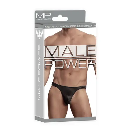 Male Power Satin Spandeks Udoban Kroj Thong S/M Crna