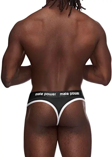Male Power Helmet Thong L/XL Black - Padded Comfort Waistband