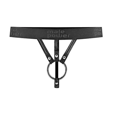 Male Power Strappy String Thong M Black - Detachable Ring Design