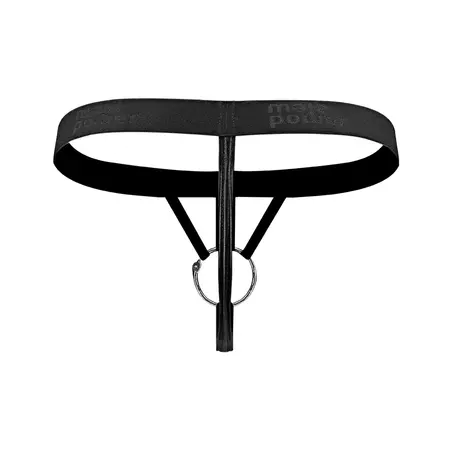 Male Power Strappy String Thong M Black - Detachable Ring Design