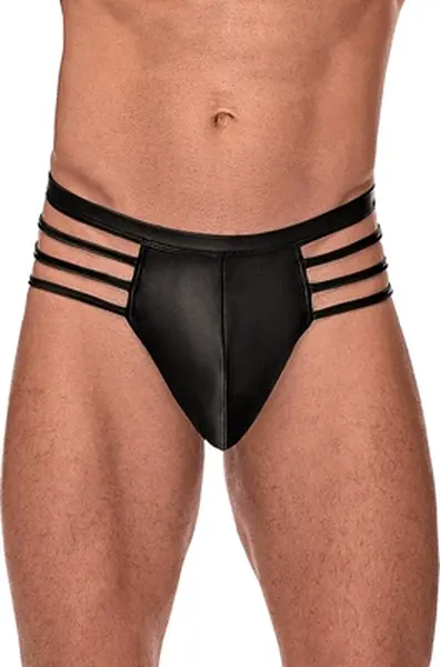 Male Power Cage Matte Thong S/M Black - Strappy Comfort Design