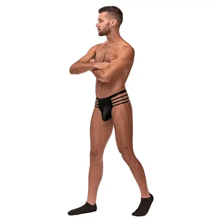 Male Power Cage Matte Thong S/M Black - Strappy Comfort Design