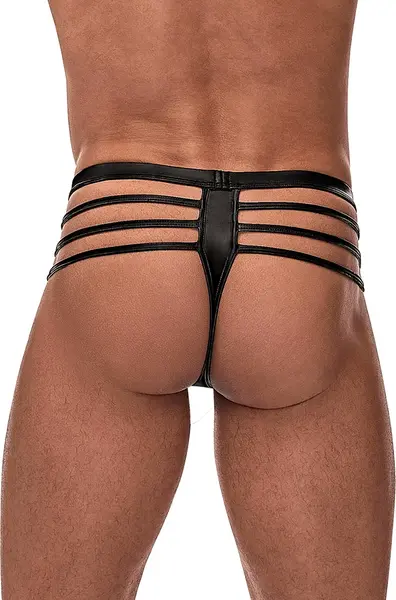 Male Power Cage Matte Thong S/M Black - Strappy Comfort Design