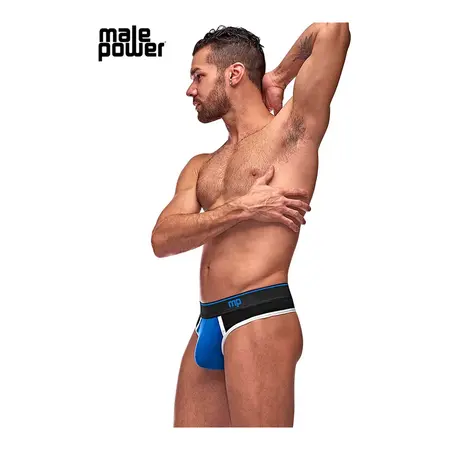 Male Power Retro Sport Panel Thong S/Crna-Plava, Kontrastni detalji
