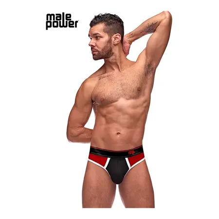 Male Power Panel Thong S/M Crna/Crvena Retro Sport Dizajn