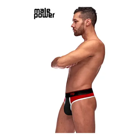 Male Power Panel Thong S/M Crna/Crvena Retro Sport Dizajn