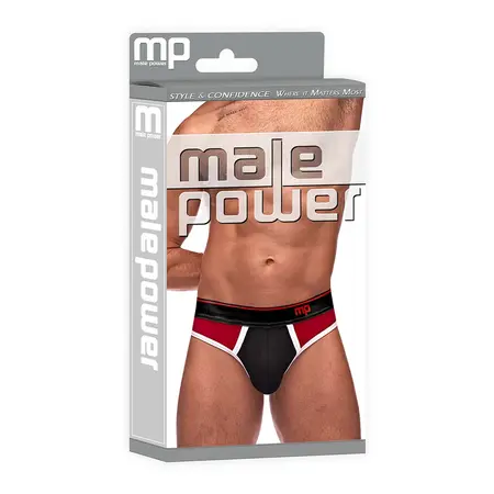 Male Power Panel Thong L/XL Crna-Crvena Retro Sport Dizajn