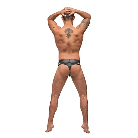 Male Power Check'd Mate Cutout Thong L/XL Black Modern Design