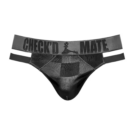 Male Power Check'd Mate Cutout Thong L/XL Black Modern Design
