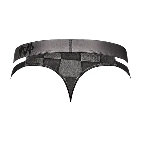 Male Power Check'd Mate Cutout Thong L/XL Black Modern Design