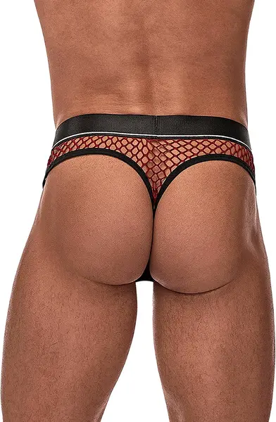 Male Power Cock Pit Net Thong L/XL Burgundy with Detachable Pouch
