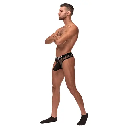 Male Power Cock Pit Net Thong with Detachable Pouch L/XL Black