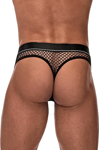 Male Power Cock Pit Net Thong with Detachable Pouch L/XL Black