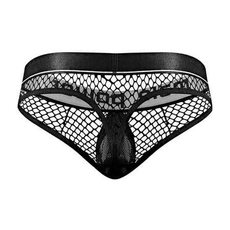Male Power Cock Pit Net Thong with Detachable Pouch L/XL Black