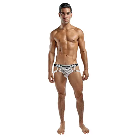 Male Power Peep Show Jockstrap L/XL White - Elastic Support System