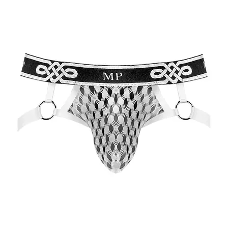 Male Power Peep Show Jockstrap L/XL White - Elastic Support System