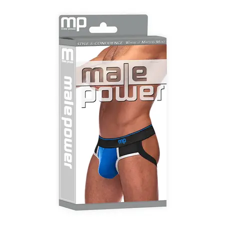 Male Power Panel Jock S/M Black-Blue Athletic Support Underwear