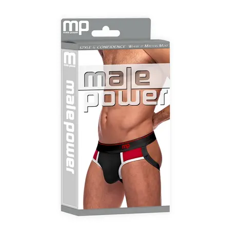 Male Power Retro Sport Panel Jock S/M Black Red Athletic Design