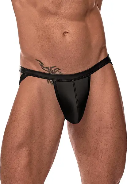 Male Power Cage Matte Strappy Ring Jock S/M Black - Supportive Design
