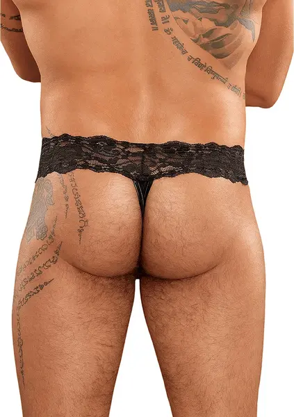 Male Power Scandal-Lace Choker Thong L/XL Mesh & Lace Black