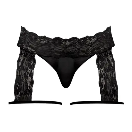 Male Power Scandal-Lace Garter Short S/Crna M - Mreža i čipka dizajn