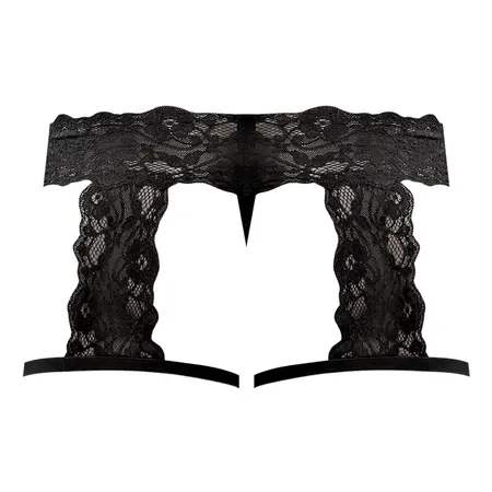 Male Power Scandal-Lace Garter Shorts L/XL Crna - Mreža i čipka dizajn