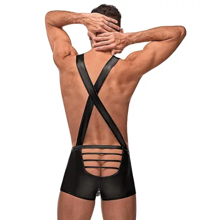 Male Power Cage Matte Singlet S/M Black - Strapped Back Design