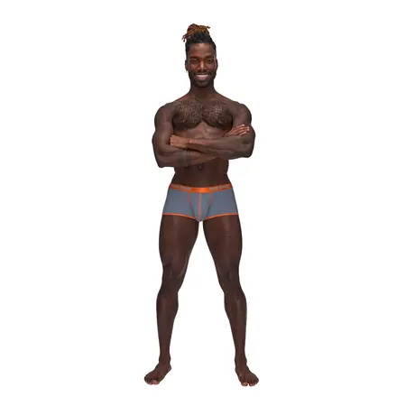 Male Power Uplift Mini Short L Grey - Satin Finish, Boosting Pouch