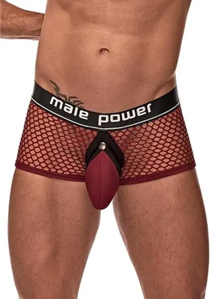 Male Power Mini Ring Shorts S Burgundy - Detachable Pouch Design