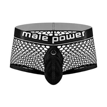 Male Power Cock Pit Mini Ring Shorts L Black - Snap-Off Pouch Design
