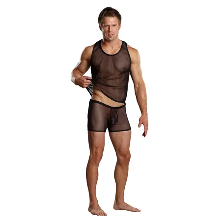 Male Power Stretch Net Tank Majica Crna L/XL - Racerback Dizajn