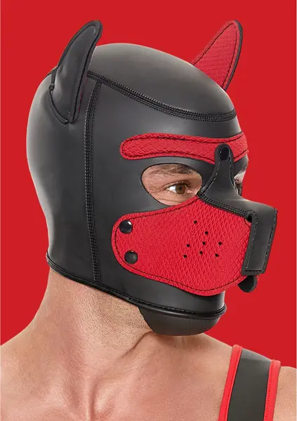 OUCH! Neoprene Puppy Hood Red - Adjustable Mask with Detachable Muzzle