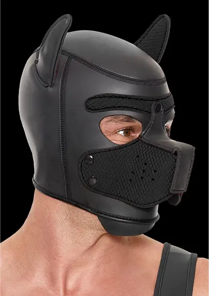 OUCH! Neoprene Puppy Play Mask Black - Adjustable Detachable Muzzle
