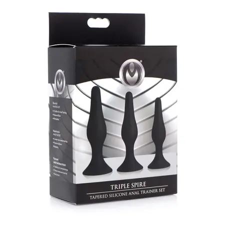 XR Brands Triple Spire Silikonski Trening Set 3-Delni Crni Suženi Dizajn