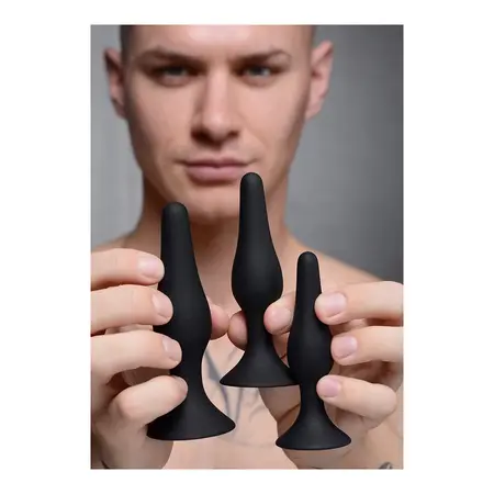 XR Brands Triple Spire Silikonski Trening Set 3-Delni Crni Suženi Dizajn