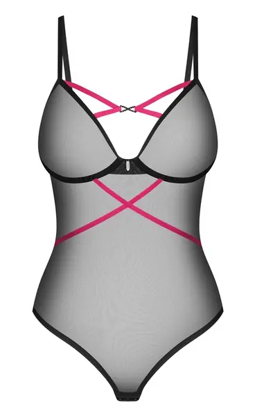 Obsessive Novenes Transparentni Bodysuit M/L Crna-Roze Podesiv
