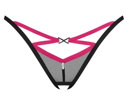 Obsessive Novenes Thong XS/S, Transparent Black, Crotchless Design