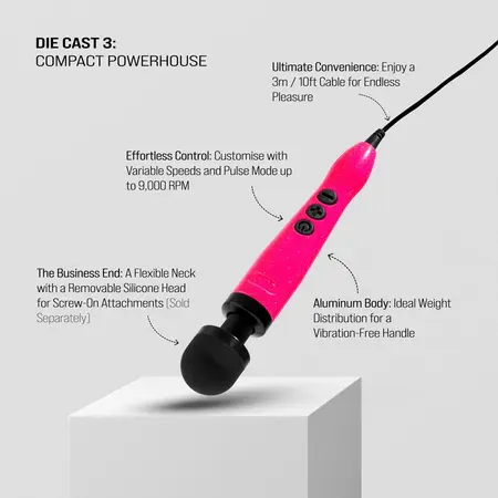 Doxy Die Cast 3 Hot Pink - Powerful Massage Wand, 28 cm, Silicone Head
