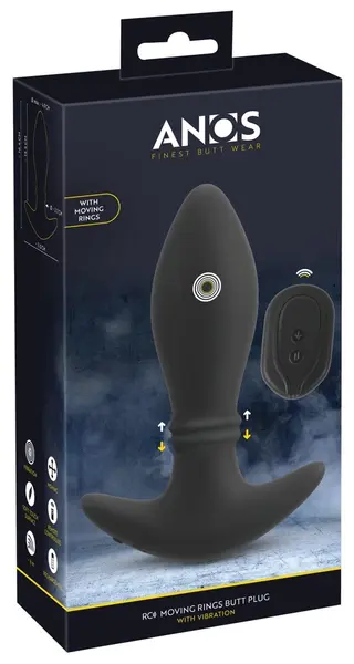 ANOS RC Dvomotorni Intimni Čep sa Pokretnim Masažnim Prstenovima, Crna, 16.4 cm