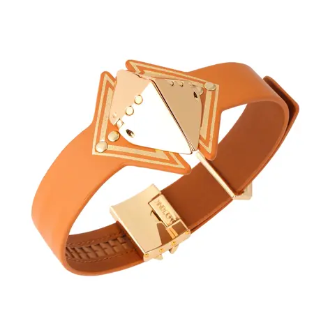 LOCKINK Posture Collar Brown - Leather Neck Restraint with Gold Accents