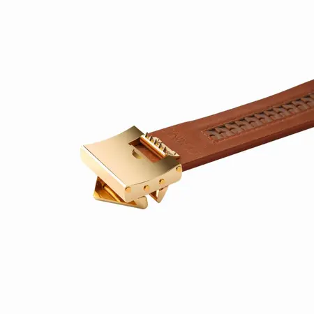 LOCKINK Posture Collar Brown - Leather Neck Restraint with Gold Accents