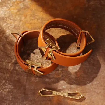LOCKINK Premium Leather Ankle and Wrist Cuffs Set, Adjustable, Brown