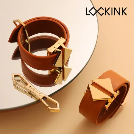 LOCKINK Premium Leather Ankle and Wrist Cuffs Set, Adjustable, Brown