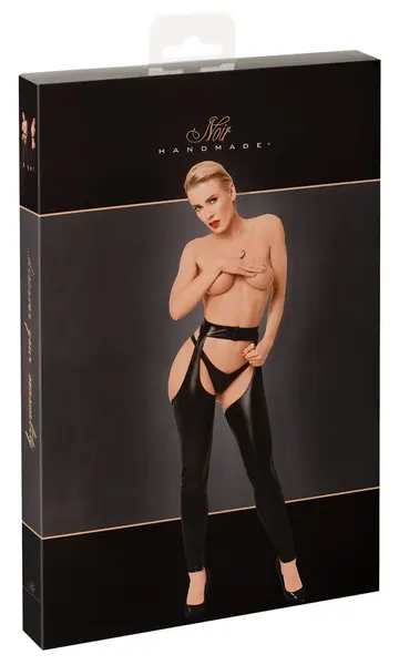 Noir Handmade Powerwetlook Chaps L, Otvoreni Dizajn, Crni Finiš
