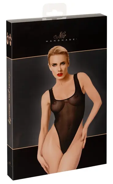 Noir Handmade Basic Powernet Bodysuit Black S - Deep Neckline, High Cut
