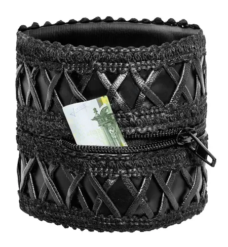 Noir Adjustable Powerwetlook Black Wrist Wallet with Secret Pocket